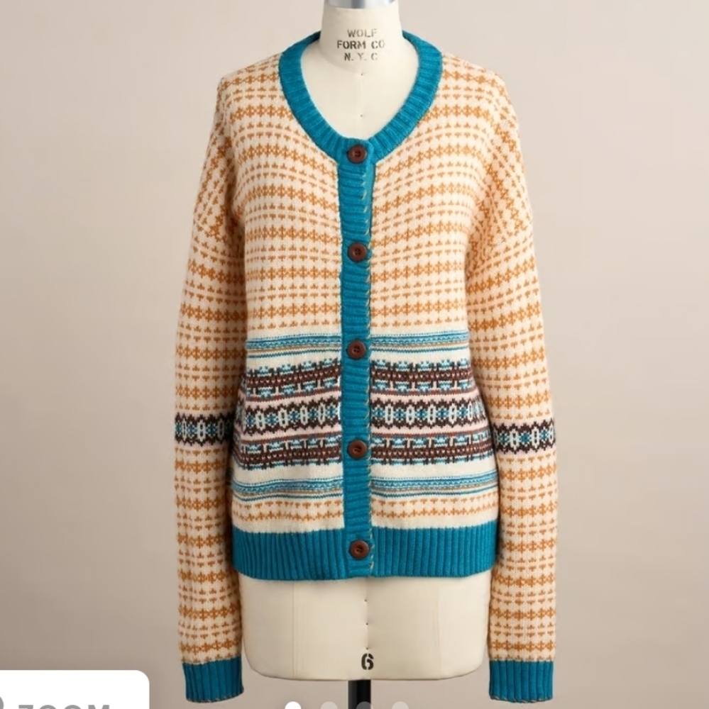 NWT Sundance Fair isle Scandinavian Wool Cardigan Sweater size Large